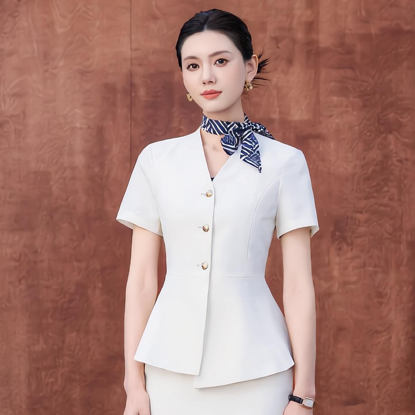 白色西装套装女夏季薄款高端气质女神范酒店前台美容院顾问工作服