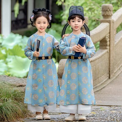 男童汉服唐代圆领袍春秋款宝宝儿童宋制古装诗人小少爷朗读表演服