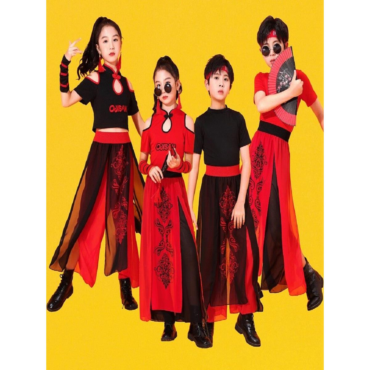 儿童中式民族爵士古典扇子舞考试啦啦队运动会表演服装