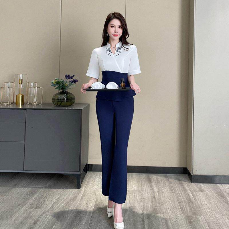 足浴足疗技师服工作服女2025新款高端中式采耳美容师长裤套装