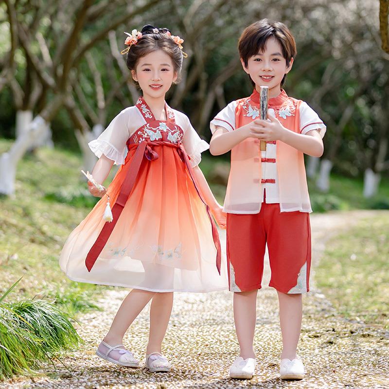 男女宝宝唐装中国风六一表演服夏季幼儿园汉服古装朗诵国学演出服