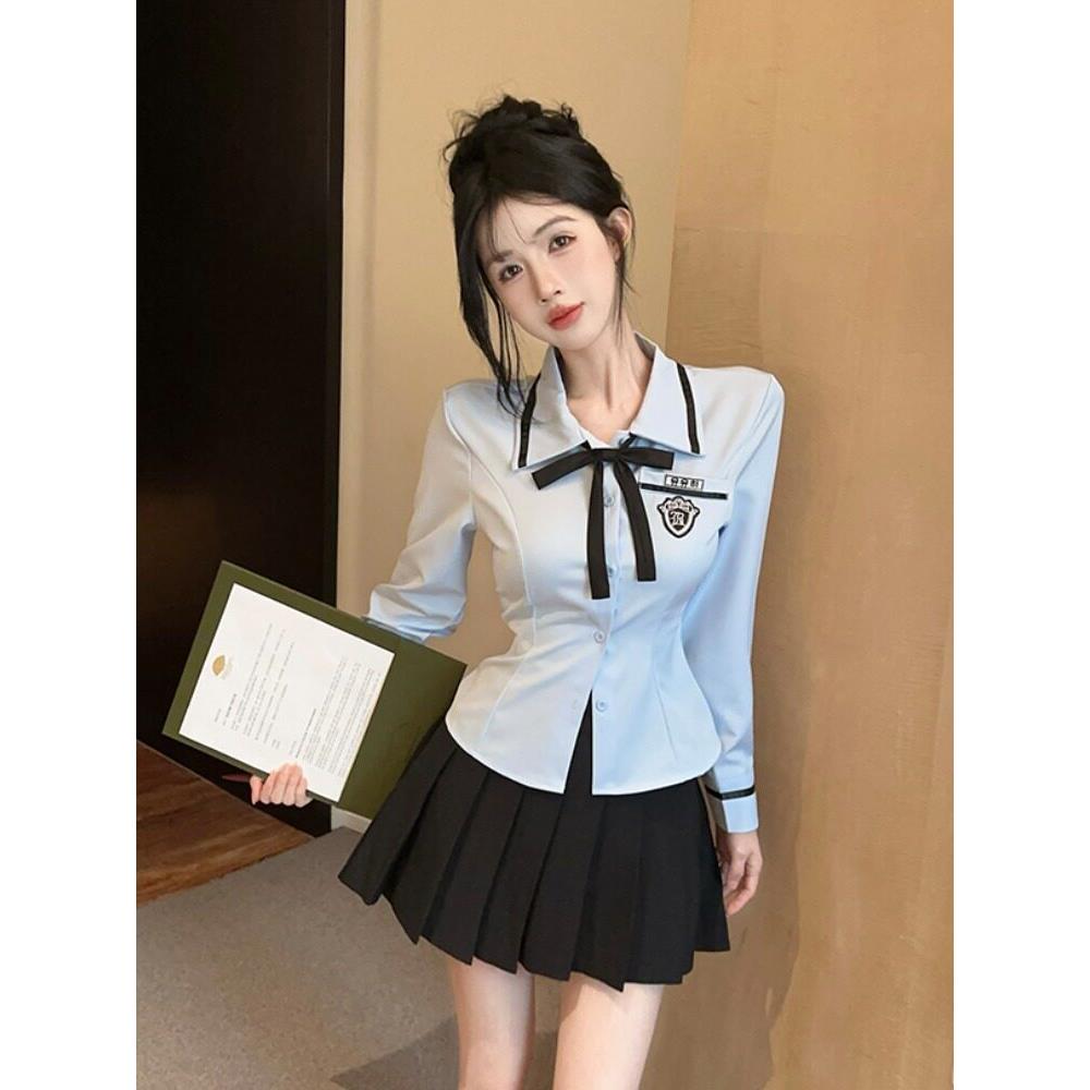 秋季制服衬衫女学院风工作服修身收腰衬衣减龄学生校服长袖上衣