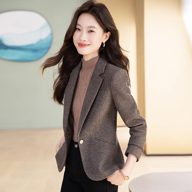 毛呢西装外套女秋冬新款长袖职业装时尚气质西服休闲修身显瘦上衣