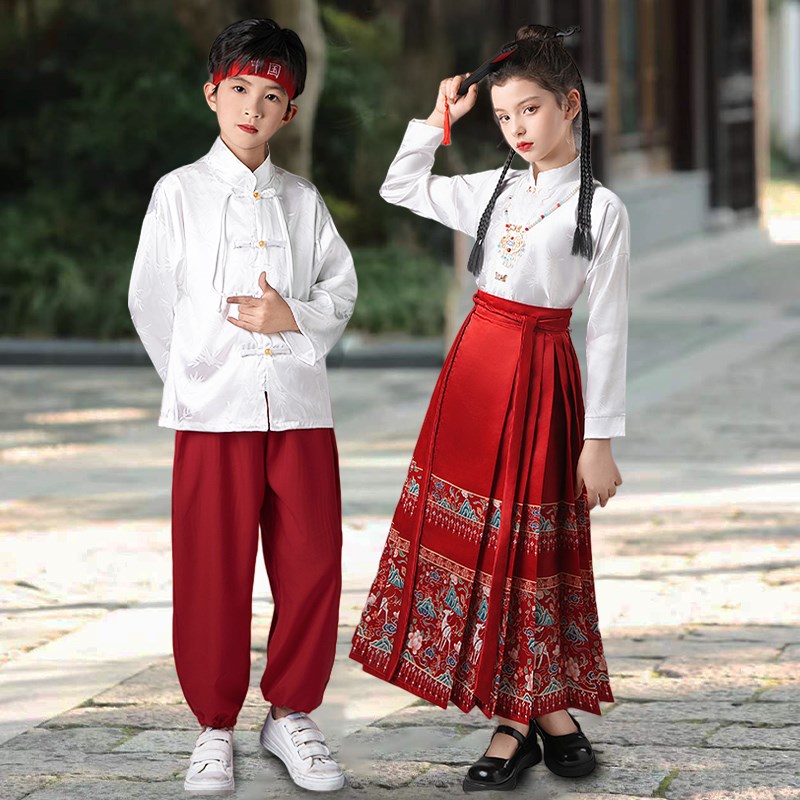 儿童合唱演出服马面裙国风日常啦啦队服运动会开幕式男女童表演服