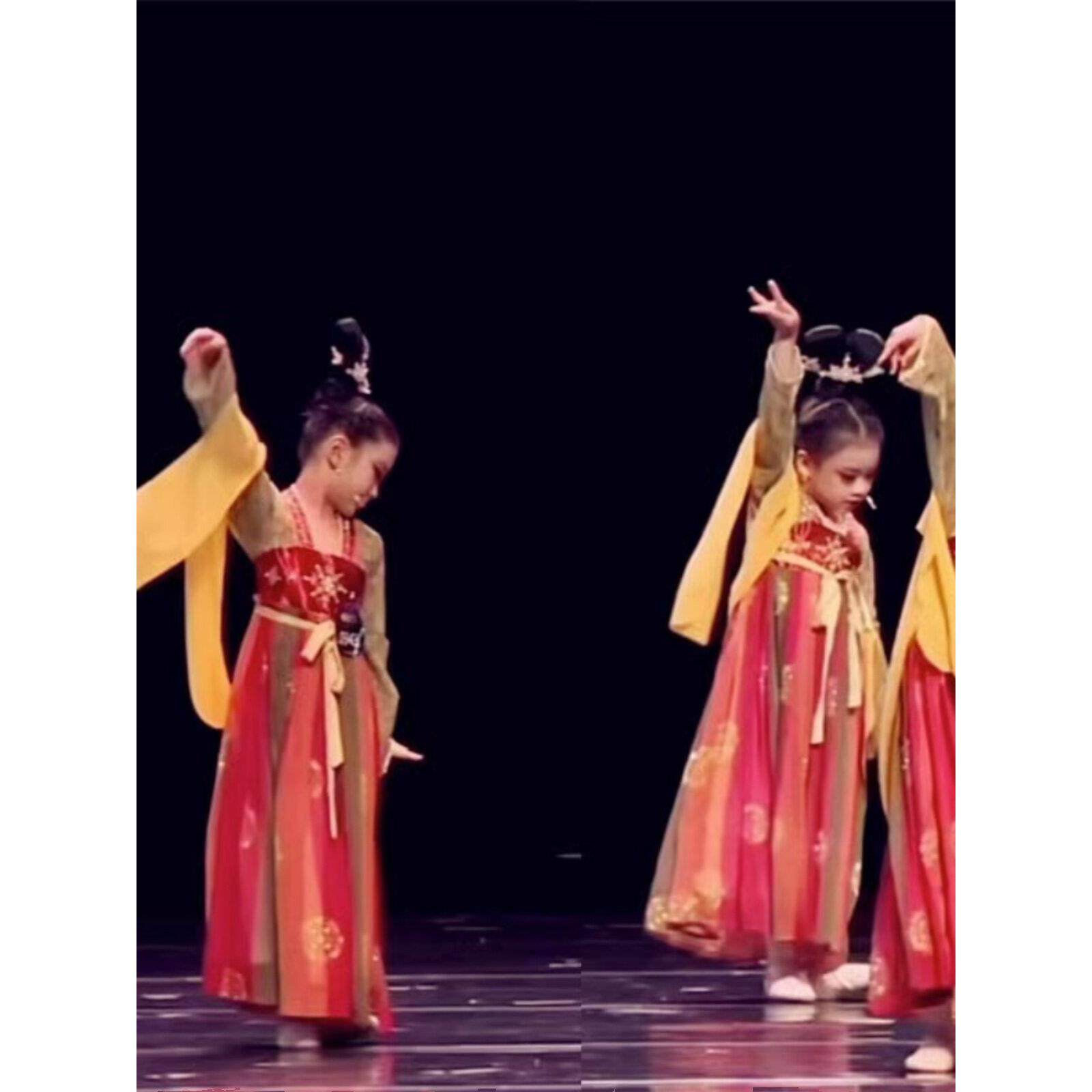 双面燕洵玉人舞舞蹈服襦裙丽人行汉唐古典舞蹈服表演出服儿童汉服