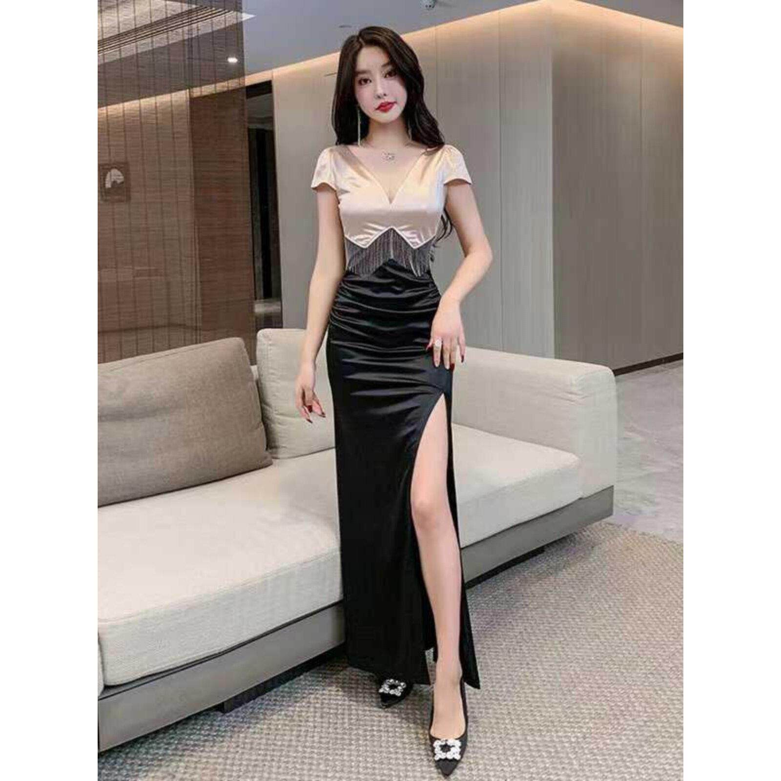 夜总会性感连衣裙夏季夜场柔式工作服足浴技师高端轻奢晚礼服长裙