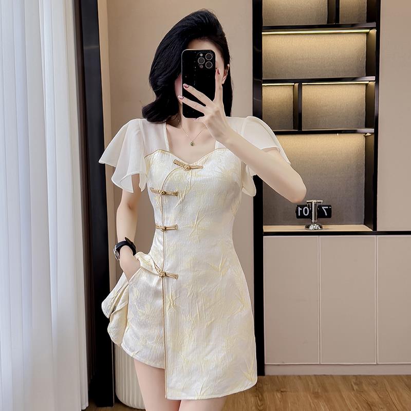 改良旗袍盘扣新中式连衣裙短裤两件套养生会所足浴足疗技师工作服