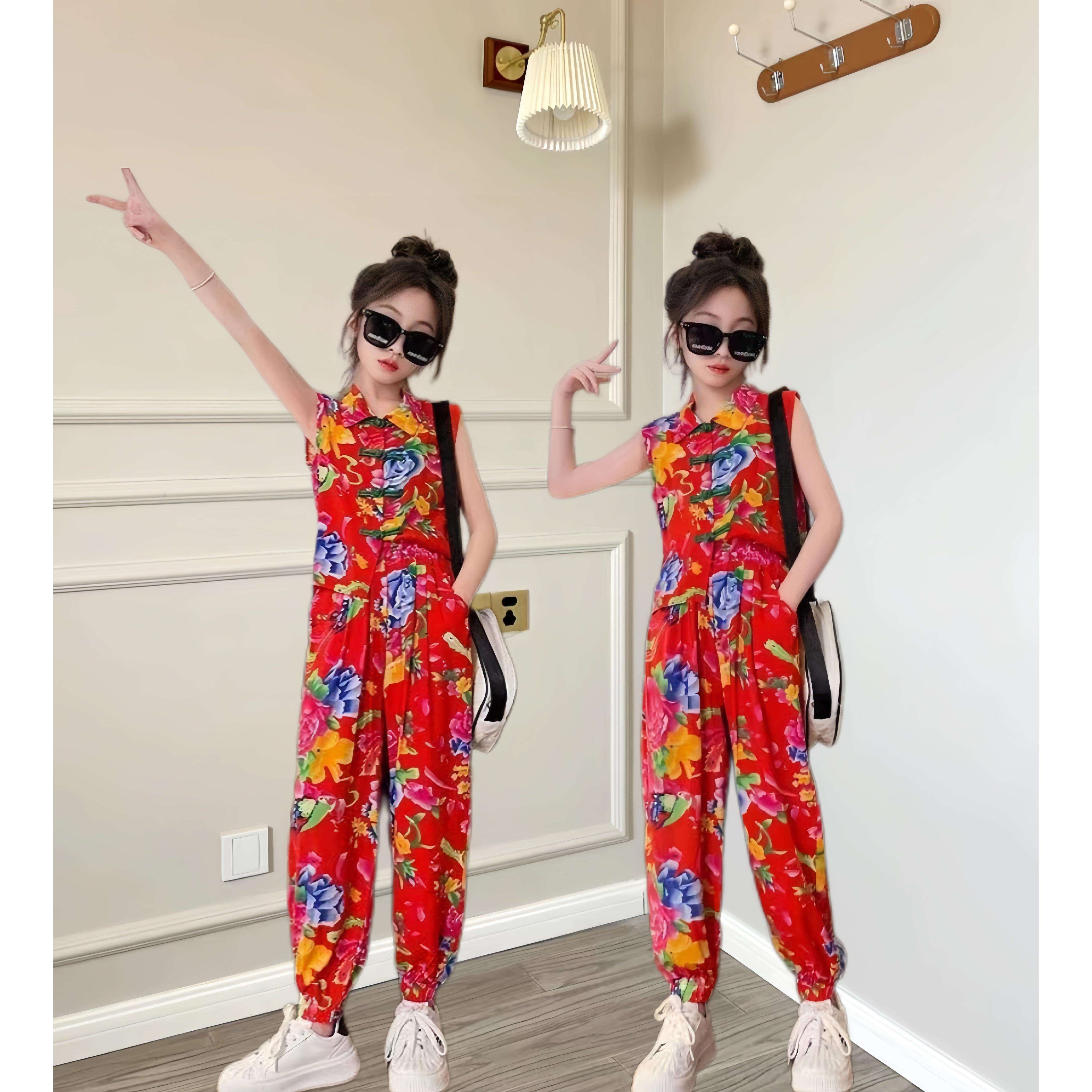 夏季东北大花棉绸演出服套装2025新款网红二转服装空调服两件套潮