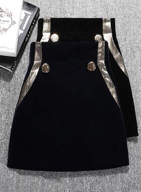 金丝绒短裙女2026秋冬新款韩范优雅复古高腰显瘦字包臀半身裙子