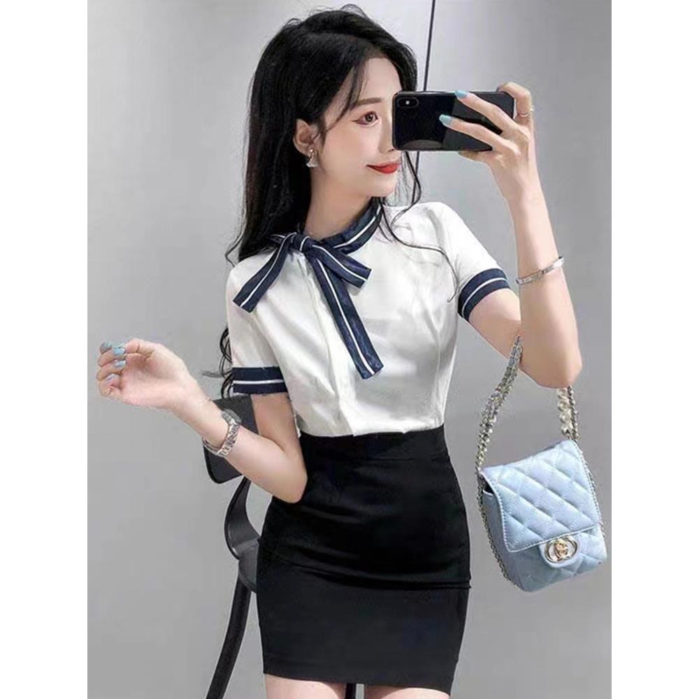 夏季工作服套装职业白衬衫女性女神风格美容院空姐工作服制服裙子