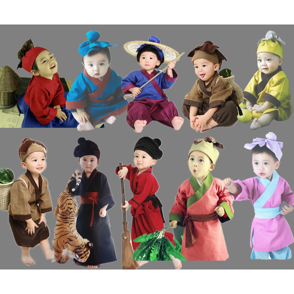 儿童摄影古装汉服国学服男女童书童锄禾悯农弟子规书生表演出服装