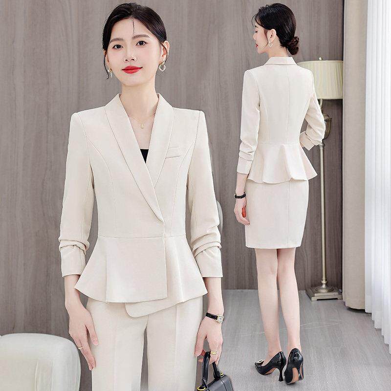 杏色女士西装外套秋冬职业装美容院技师按摩师上门工作服西服套装