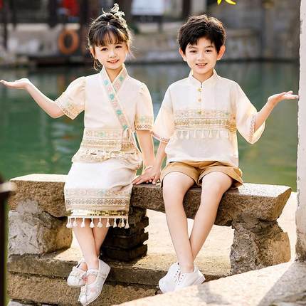 三月三少数民族舞风汉服苗族壮族蹈彝族表演服傣族泼水节幼儿园服