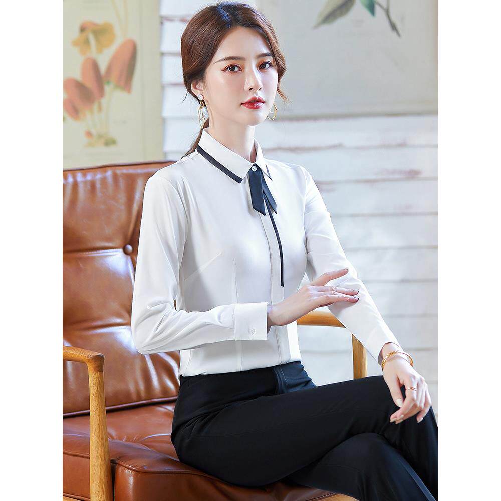 职业白衬衫女长袖2025春秋季新款正装前台女服务员工作服气质衬衣