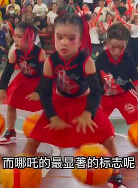 哪咤主体篮球舞蹈服装运动会开幕式儿童中式拉拉队表演服装黑红
