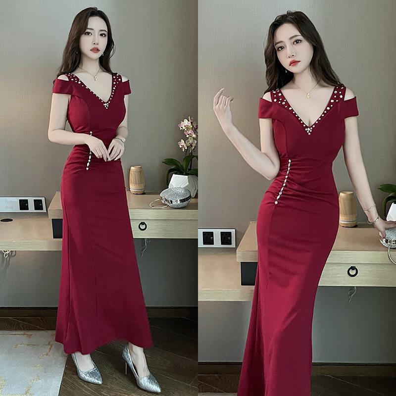 足浴桑拿技师工作服吊带性感领长款连衣裙佳丽小姐晚礼服工装