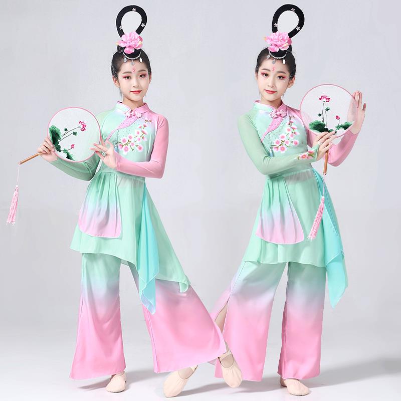 儿童淡妆浓抹总相宜舞蹈服装古典舞演出莲鼓越歌踏浪胶州秧歌服