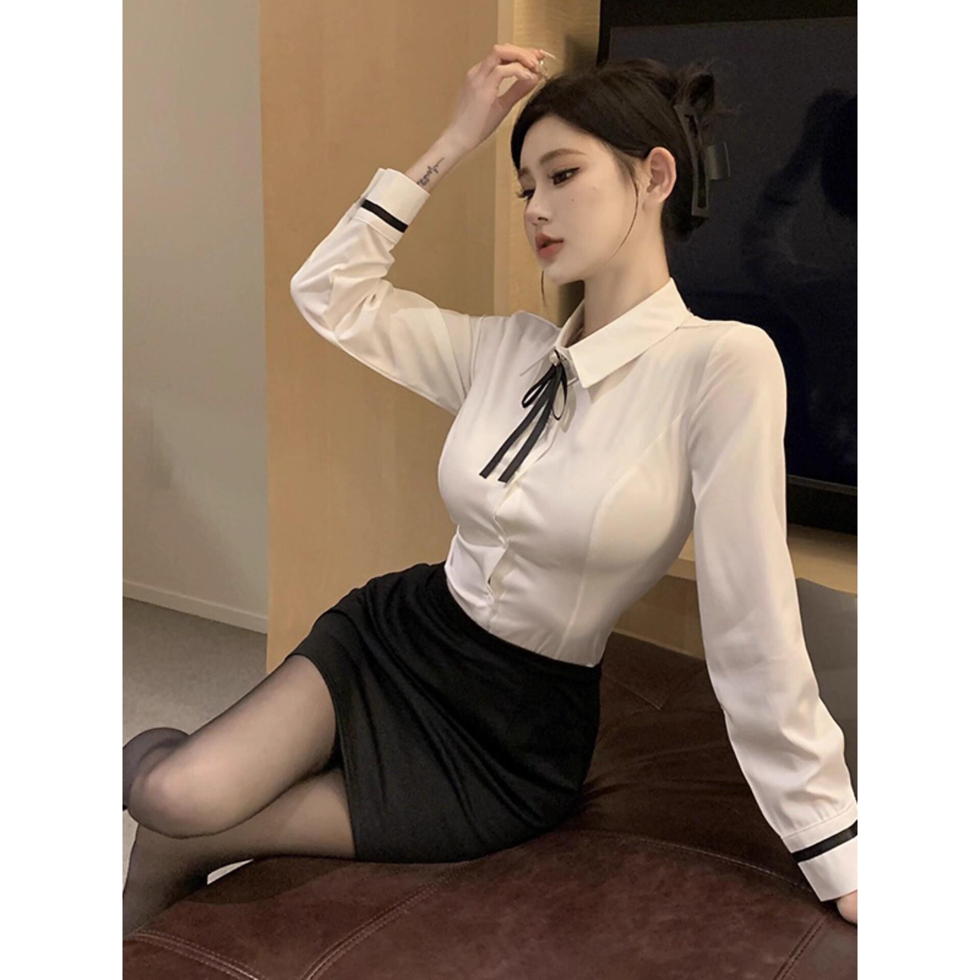 新款足浴技师工作服女职业气质白衬衫短裙套装美容院酒店前台接待