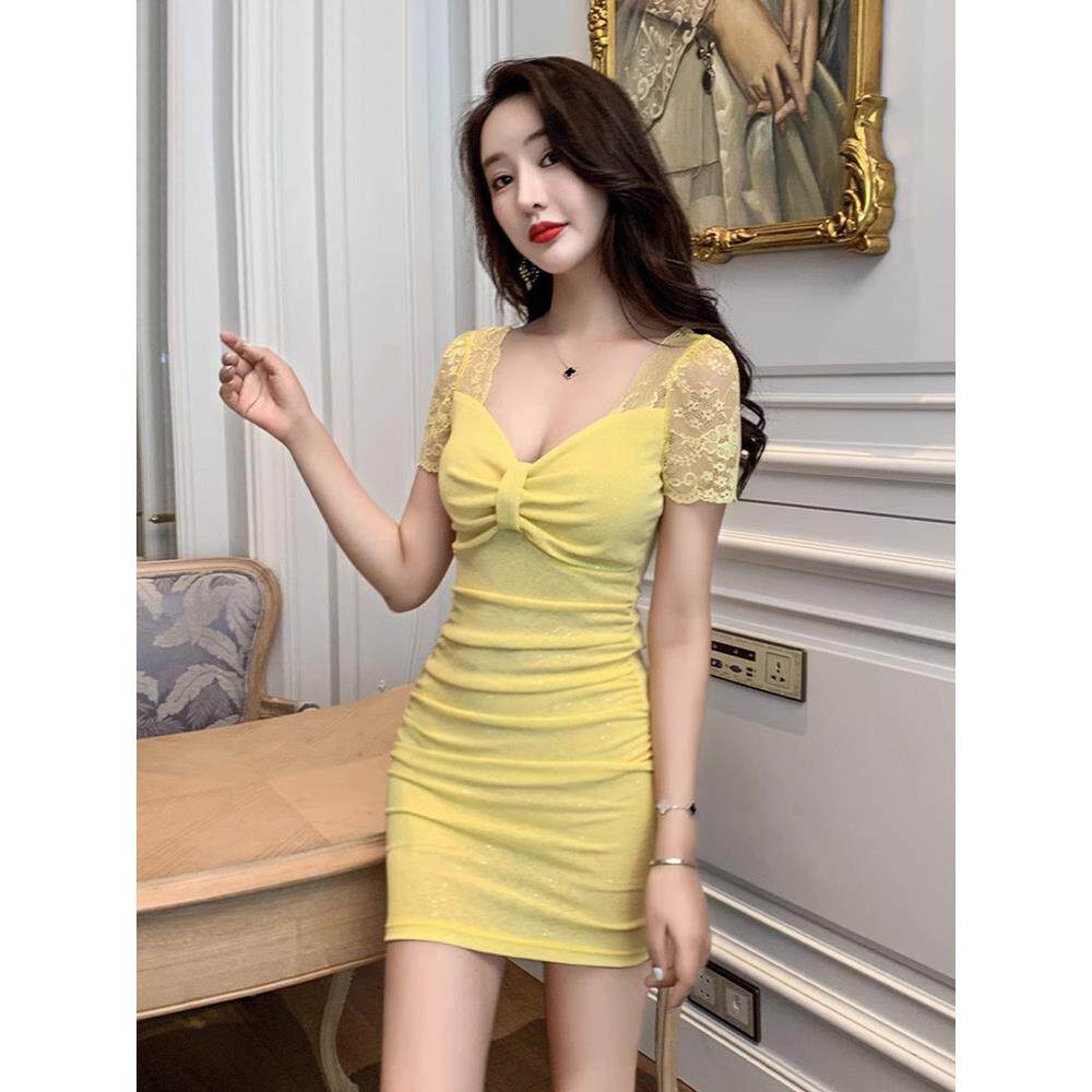夜场女装性感深领连衣裙收腰显瘦紧身低胸露背夜店工作服包臀裙