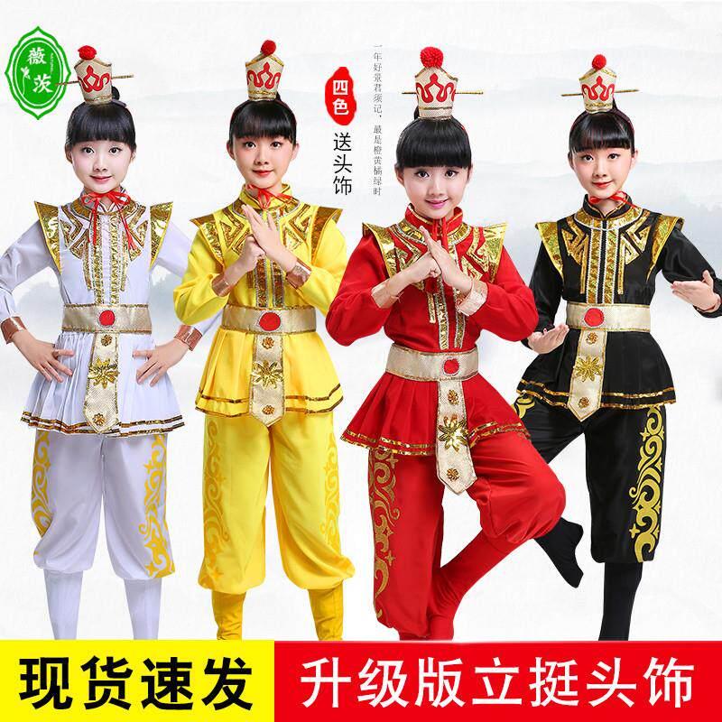 中国风汉服木兰辞舞蹈服儿童花木兰演出服男女童打鼓服古代士兵服