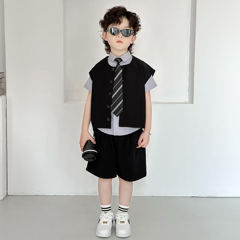 男童礼服西装新中式套装夏出季2025新款儿童西服痞帅男孩走秀演服