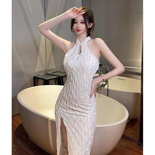 年轻款 纯色款 束腰 夏季 性感 旗袍 修身 盖臀开衩仙裙 改良版