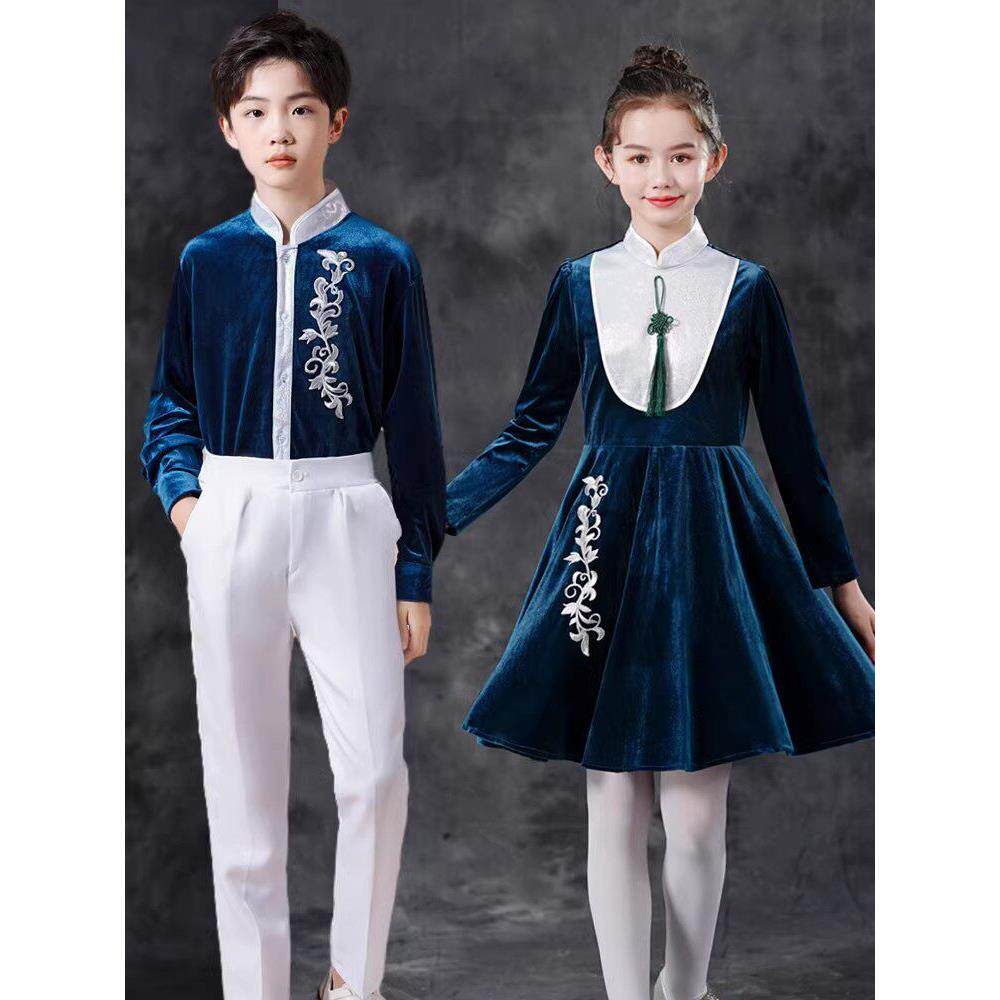 儿童大合唱演出服中国风古筝男女童礼服中小学生表演诗歌朗诵比赛