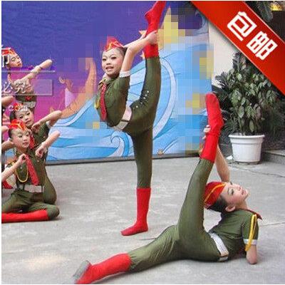 兵娃娃演出服幼儿童舞蹈服男女弹力连身迷彩服套装舞台表演