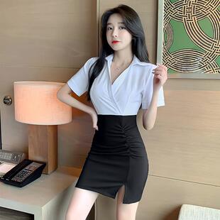 性感衬衫连衣裙女春夏长袖气质小个子修身显瘦包臀短裙职业一步裙