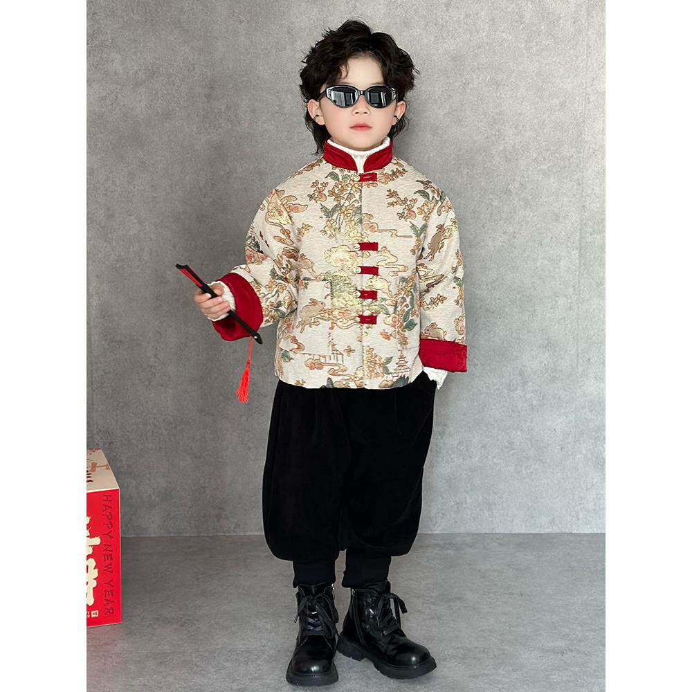 男童拜年服2025新中式小少爷唐装套装儿童汉服国风男孩过年服冬装