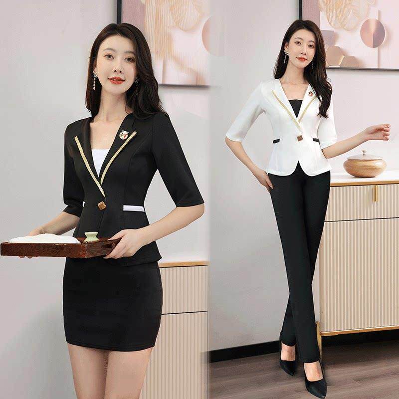 2023新款足浴店工作服女时尚足疗技师服按摩桑拿显瘦套装公主