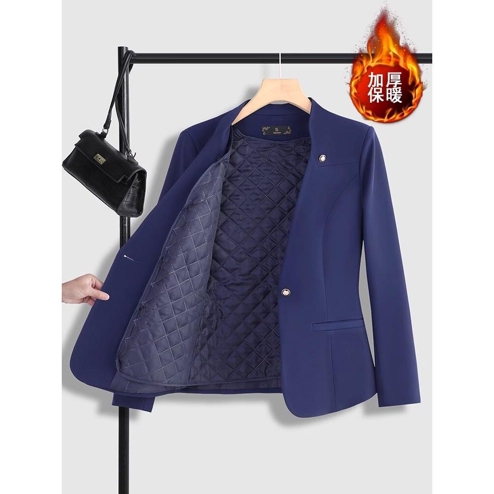 职业装冬季女式丝绒绗缝加厚保暖酒店前台餐饮服务员工作服中国风