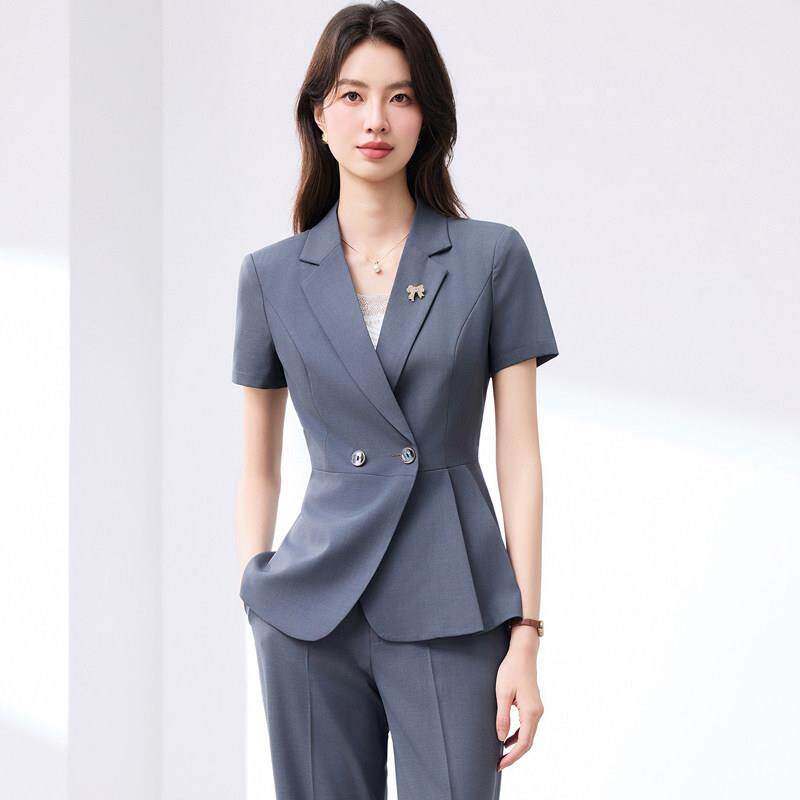 职业短袖西装套装女夏季气质正装西服外套样品屋展示中心工装珠宝