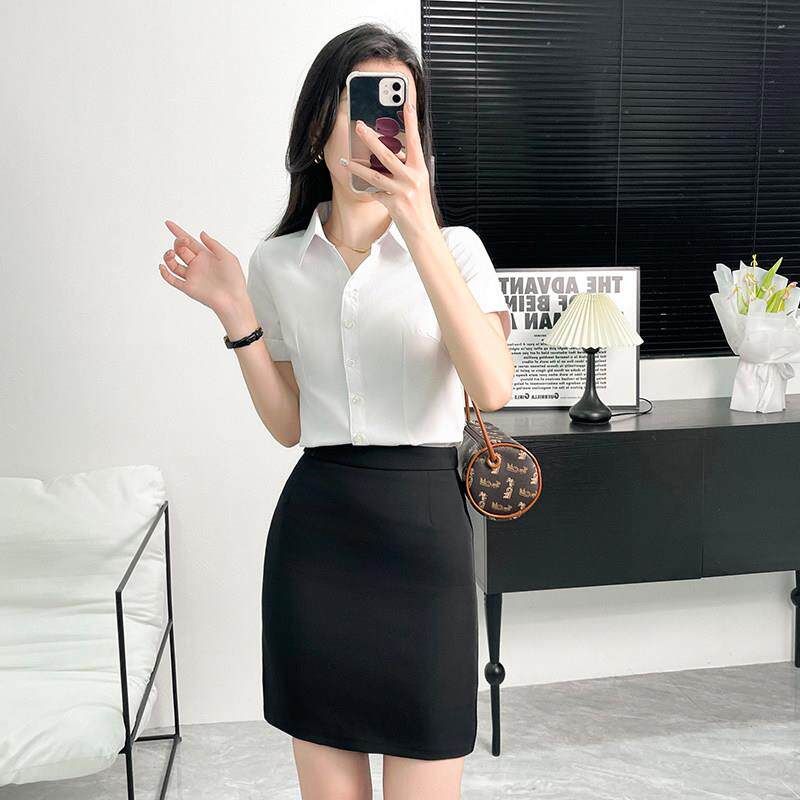职业装白色衬衫女短袖2025夏季气质面试正装工作服衬衣工装套装