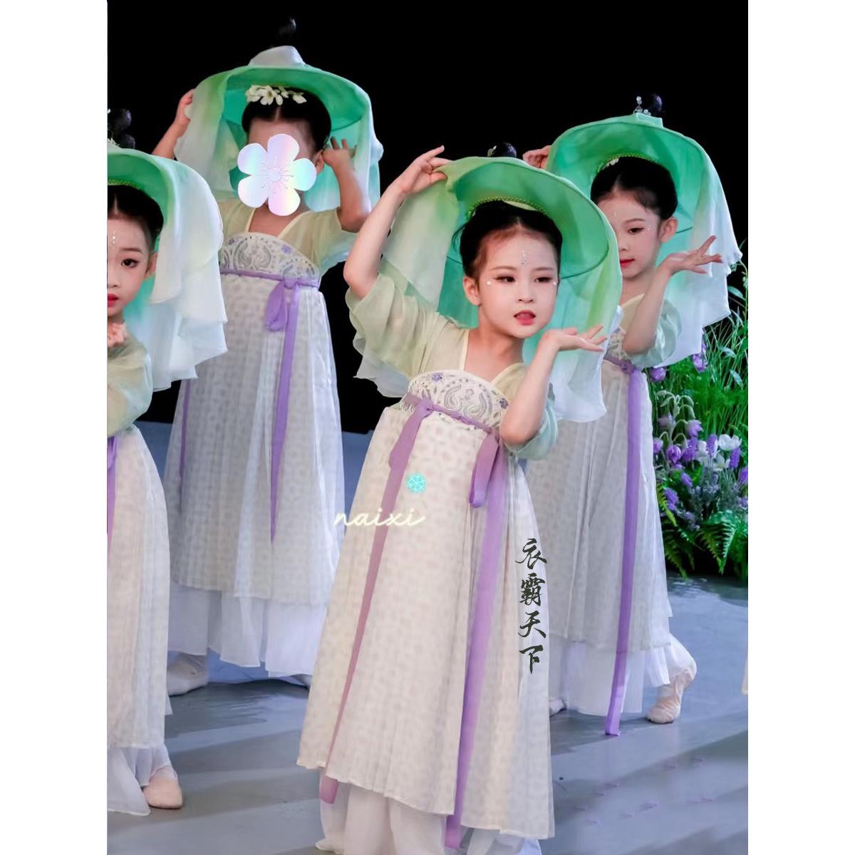 六一儿童汉服古装演出服中国风短袖唐装连衣襦裙女超仙古典舞蹈服