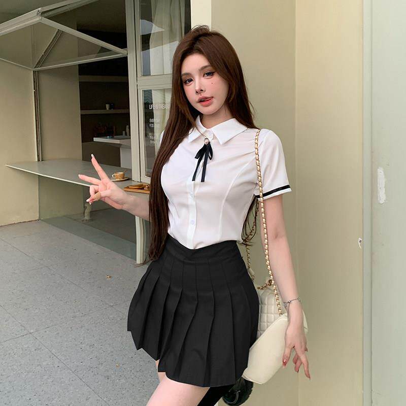 夏季女时尚减龄工作服足浴技师职业装衬衫百褶裙学院风制服套装