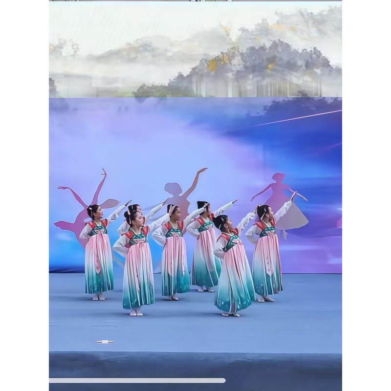 唐诗新歌舞服装中国小岛舞蹈服装儿童桃花山儿童古典舞表演服装表