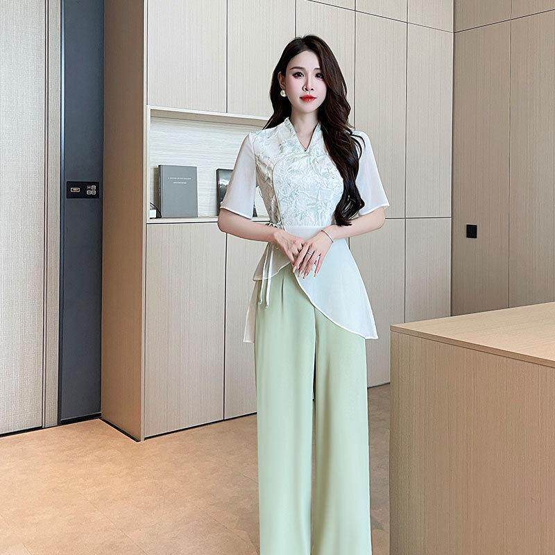 柔式技师服中式套装女夏季足疗工作服沐足按摩师2100中袖长裤