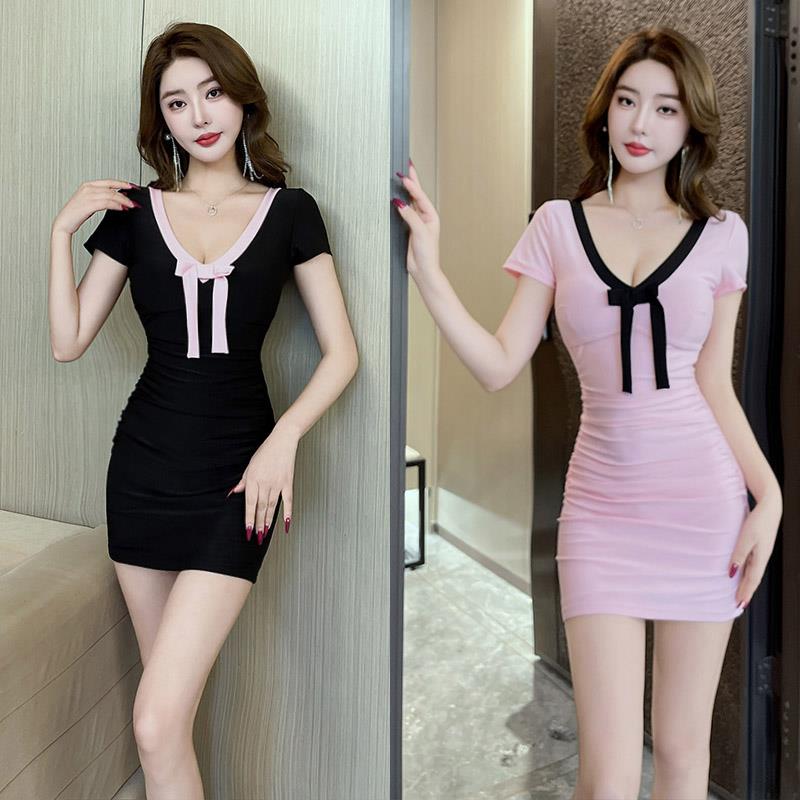 夜场性感女装显瘦修身领连衣裙足浴技师工作服按摩会所工衣