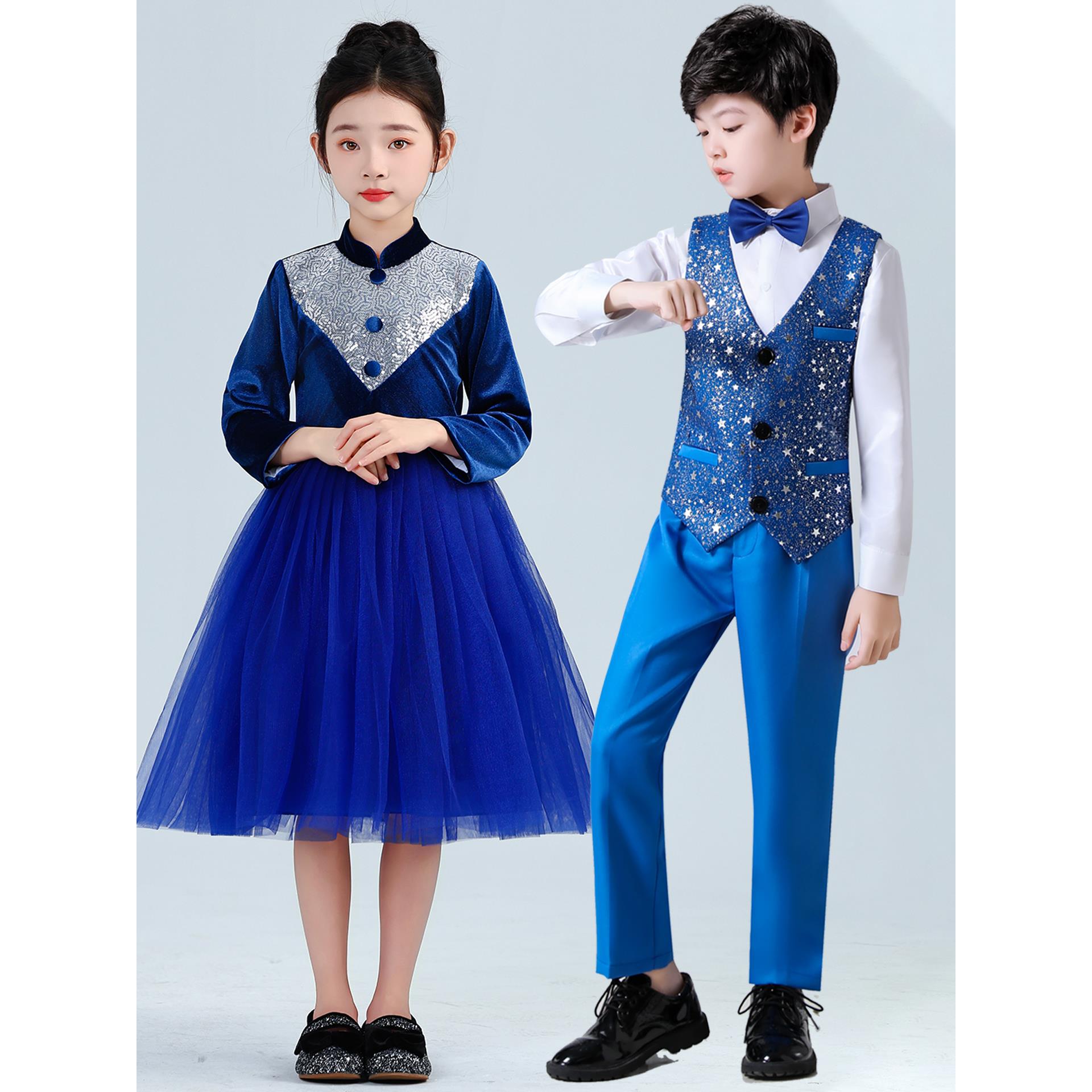 儿童合唱团演出服红色男女童朗诵表演服中小学生班级歌唱祖国服装