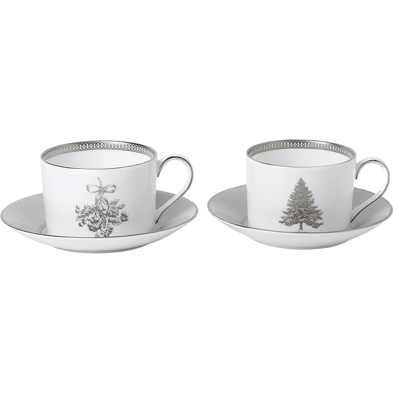 WEDGWOOD威基伍德冬日圣诞骨瓷茶杯咖啡杯两杯两碟欧式小奢华