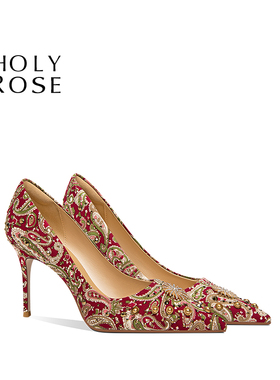 HolyRose【锦绣佳人】红色秀禾婚鞋绝美新娘鞋中式订婚高跟礼服鞋