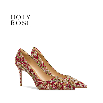HolyRose【锦绣佳人】红色秀禾婚鞋绝美新娘鞋中式订婚高跟礼服鞋
