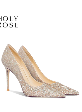 HolyRose【星河之恋】成人礼公主水晶鞋金色婚鞋高跟新娘主婚纱鞋