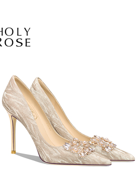 HolyRose【暗香疏影】香槟色水晶鞋法式婚鞋新娘鞋高跟鞋平时可穿