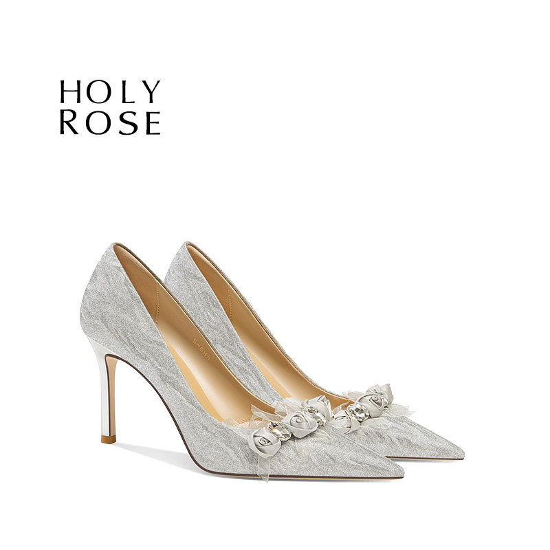 HolyRose圣洁玫瑰玫瑰花语银色尖头水晶鞋婚鞋女成人礼法式高跟鞋,女鞋,婚鞋,淘宝优惠券,粉丝福利购,淘宝优惠卷