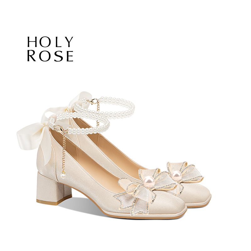HolyRose绝美主婚鞋女新娘鞋禾秀婚纱两穿高跟鞋平时可穿玛丽珍鞋