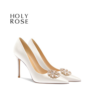 HolyRose【花朝如约】绝美法式婚鞋白色主婚纱秀禾两穿缎面新娘鞋