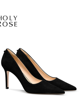 HolyRose 黑色空气棉高跟鞋女夏季不累脚职业面试通勤鞋细跟单鞋