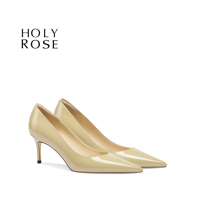 Holy Rose裸色漆皮尖头高跟鞋女细跟气质百搭单鞋平时可穿通勤鞋